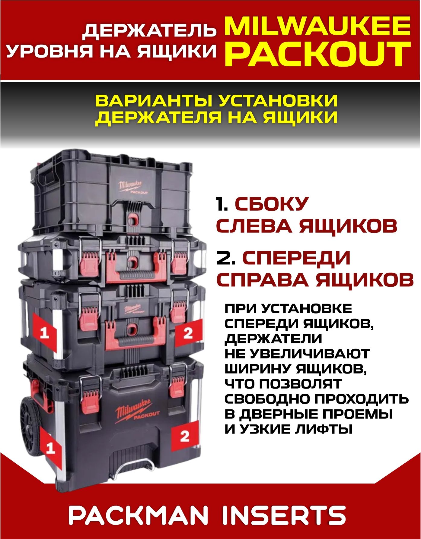 Держатели уровня на ящики MILWAUKEE PACKOUT SET №2