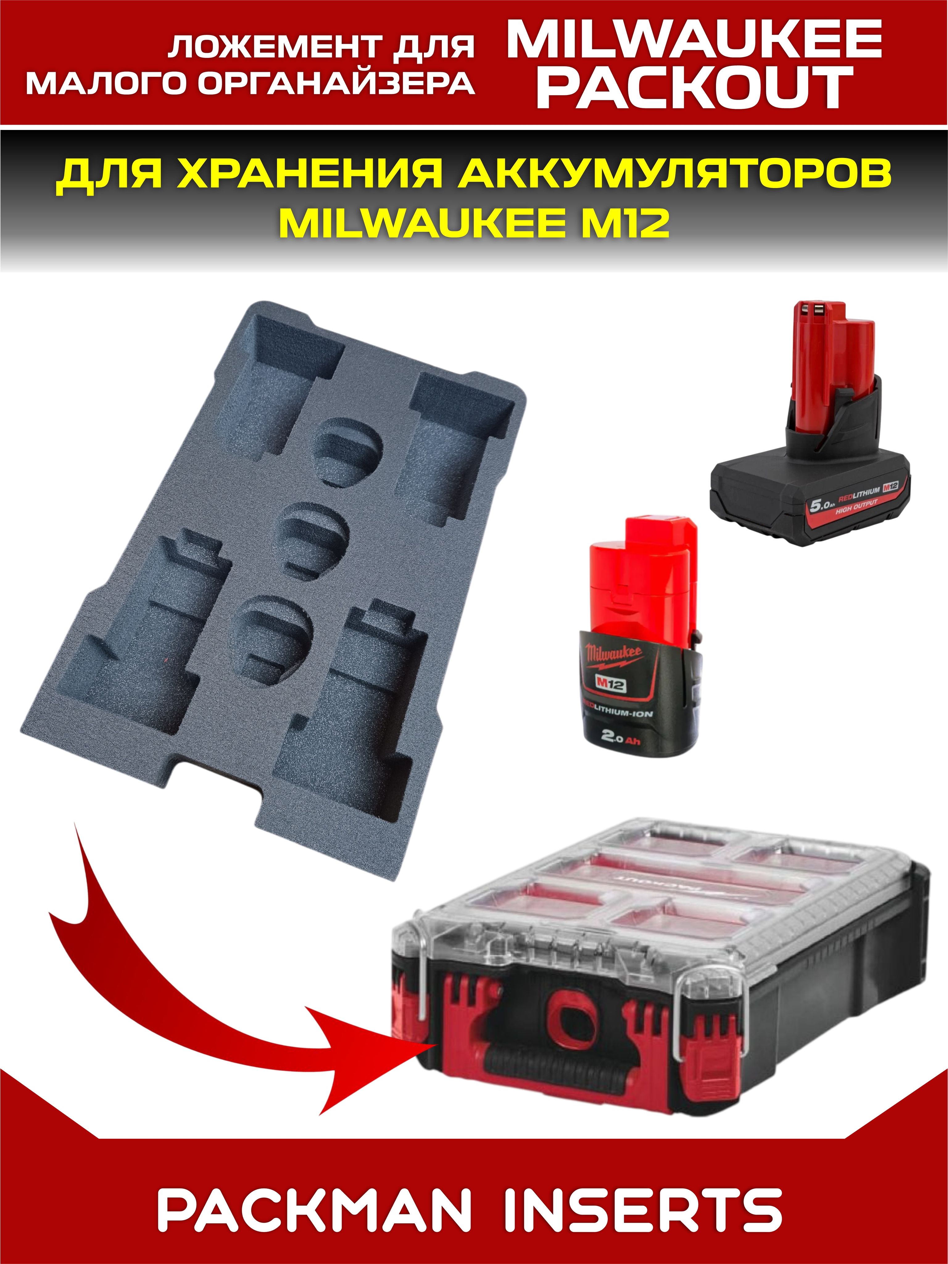 #set2 Ложемент для хранения аккумуляторов М12 в малом органайзере MILWAUKEE PACKOUT