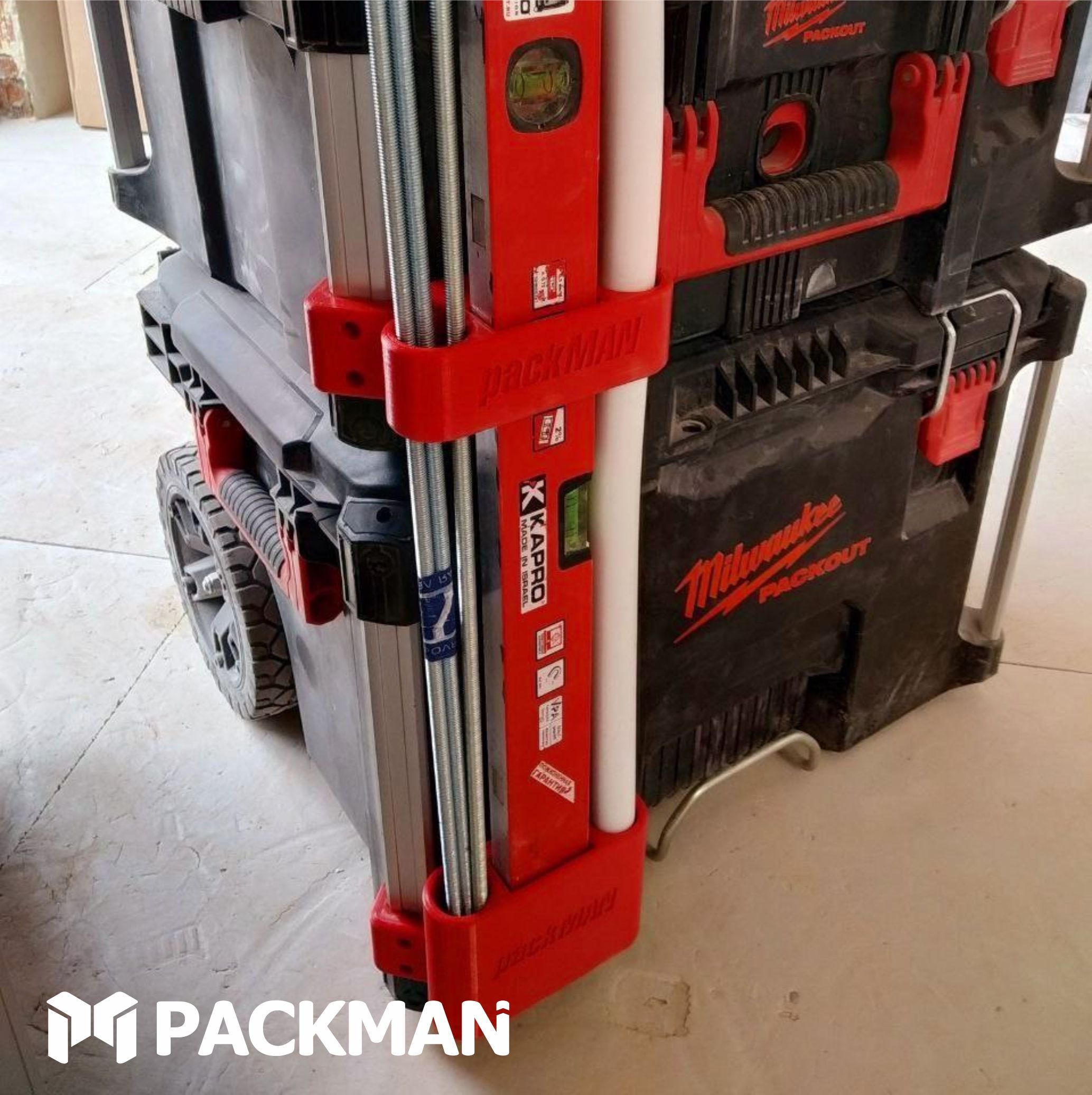 Держатель уровня и буров SDS PLUS/MAX на ящики MILWAUKEE PACKOUT SET №2