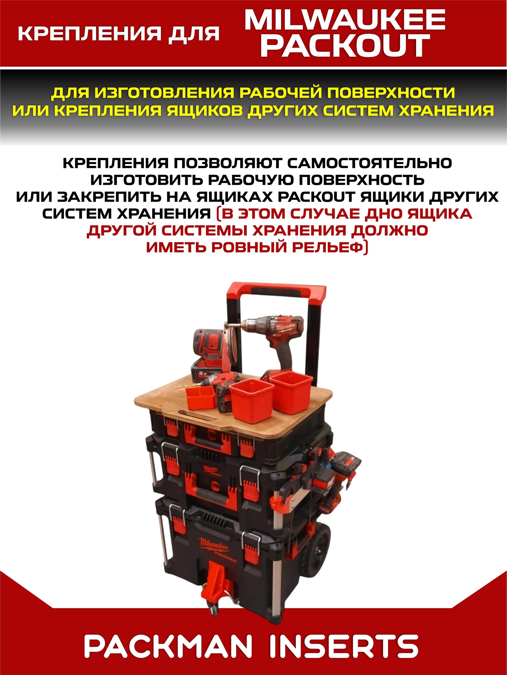Комплект креплений с фиксатором к ящикам системы хранения MILWAUKEE PACKOUT