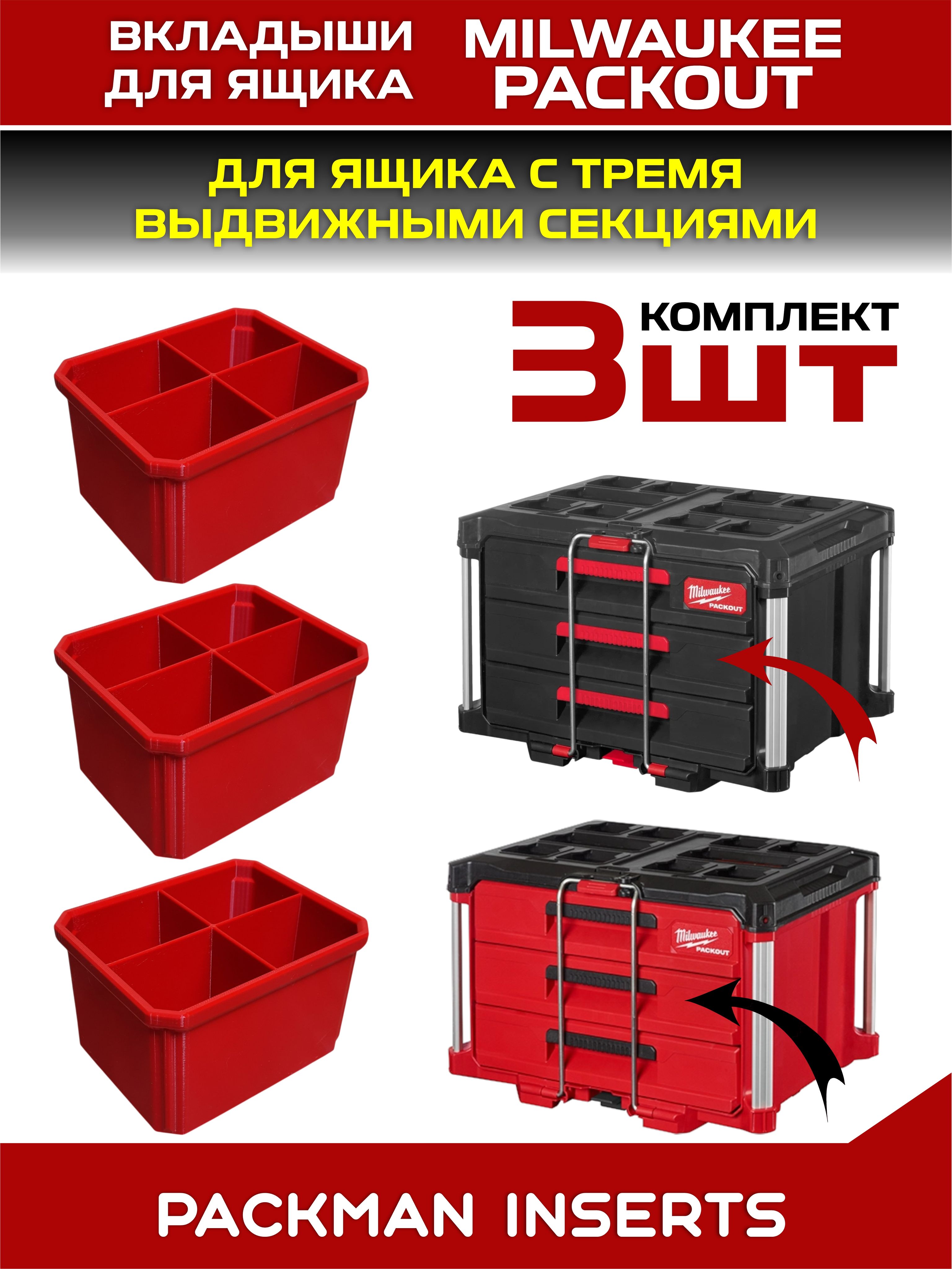 #set4 Вкладыши для ящика с тремя выдвижными секциями MILWAUKEE PACKOUT