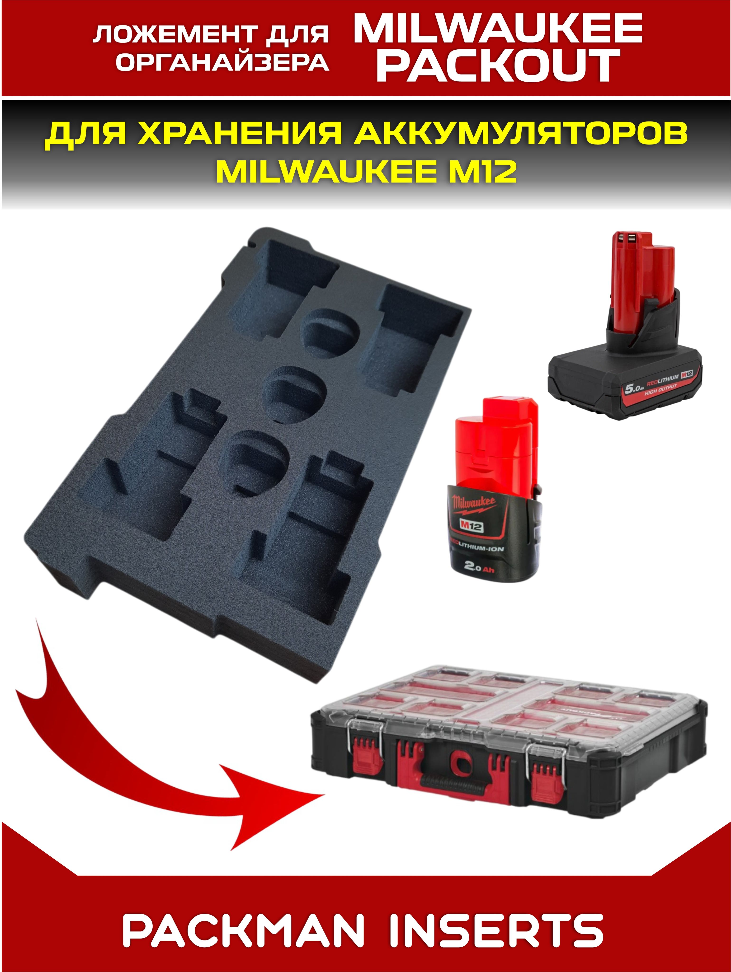 #set4 Ложемент для хранения аккумуляторов М12 в большом органайзере MILWAUKEE PACKOUT