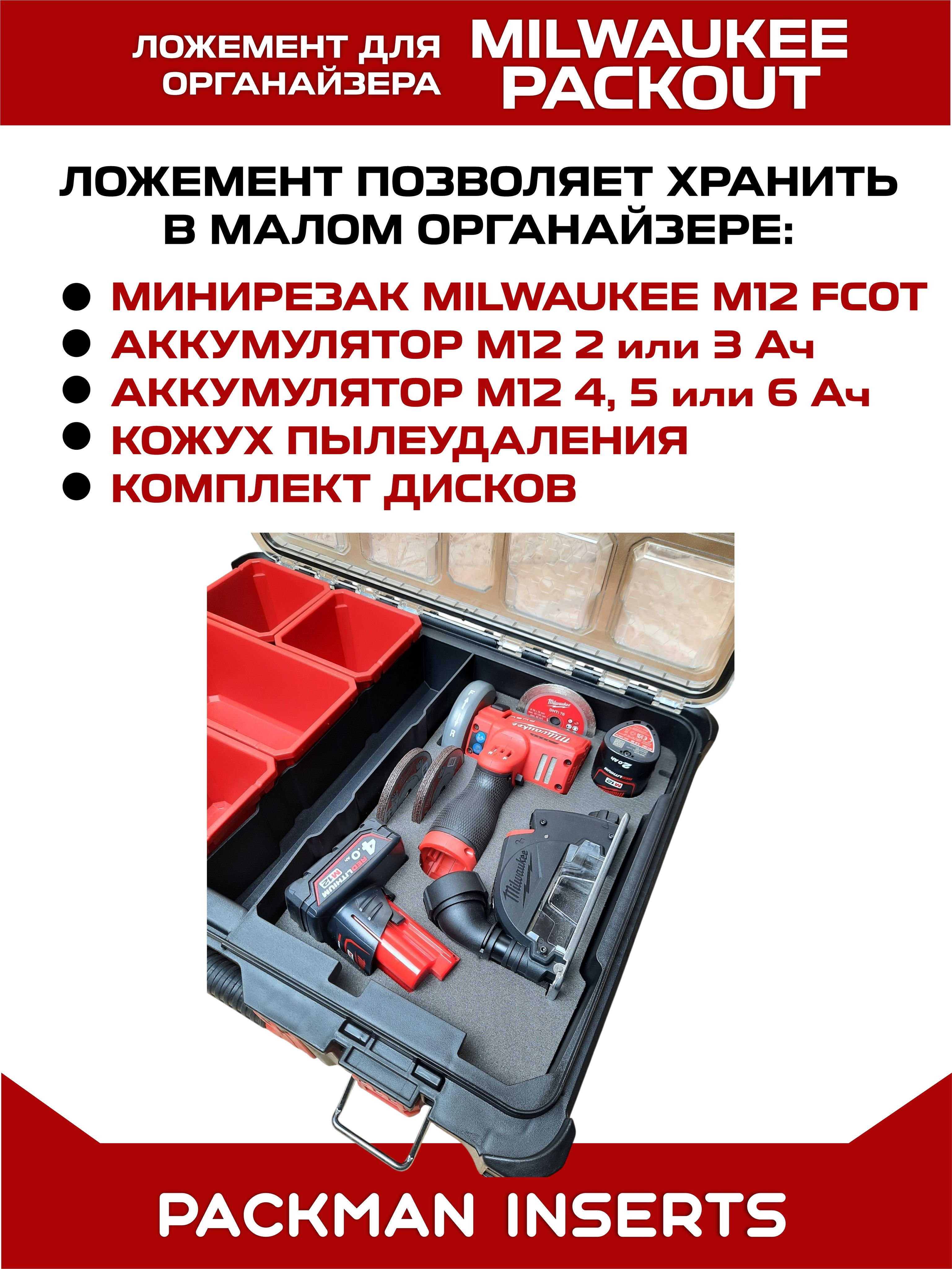 Ложемент для хранения минирезака MILWAUKEE M12 FCOT set 3