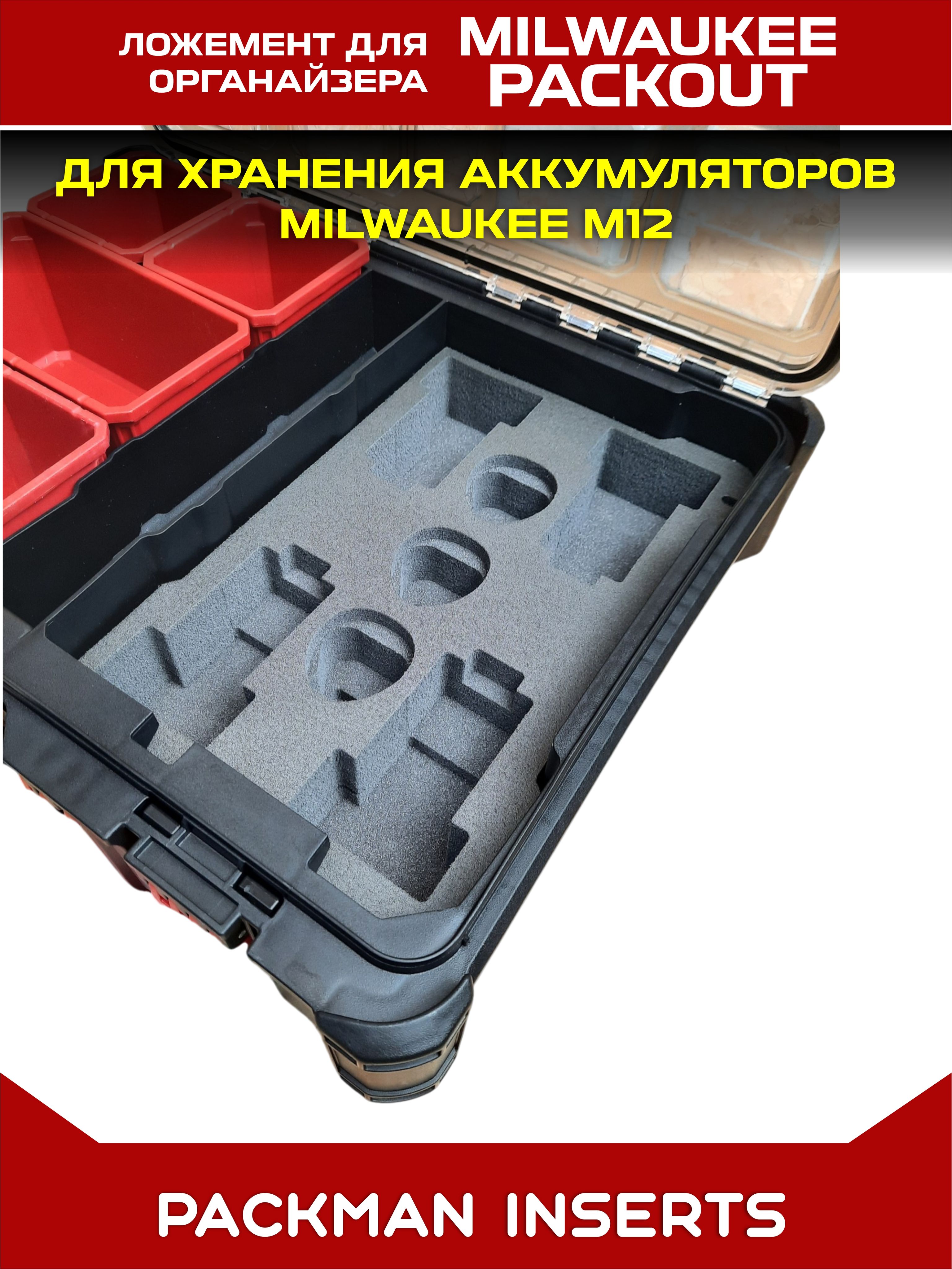 #set6 Ложемент для хранения аккумуляторов М12 в органайзере MILWAUKEE PACKOUT