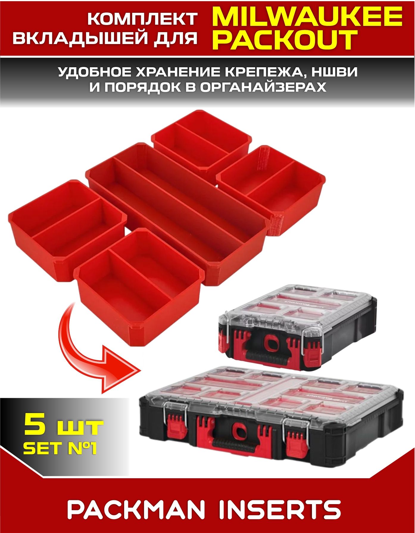 Комплект вкладышей для органайзеров MILWAUKEE PACKOUT SET #1